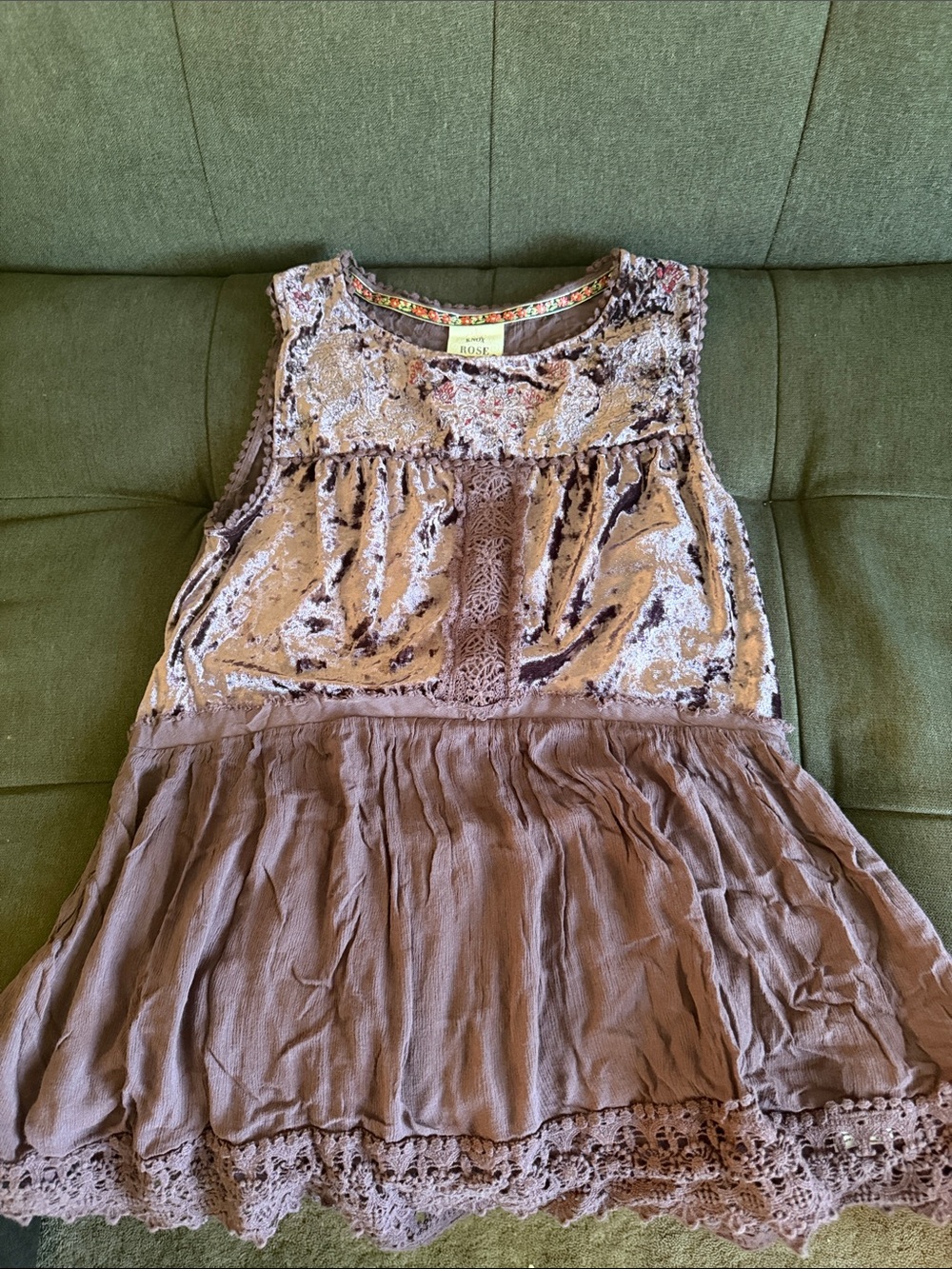 Purple Lace-Trim Tank Top